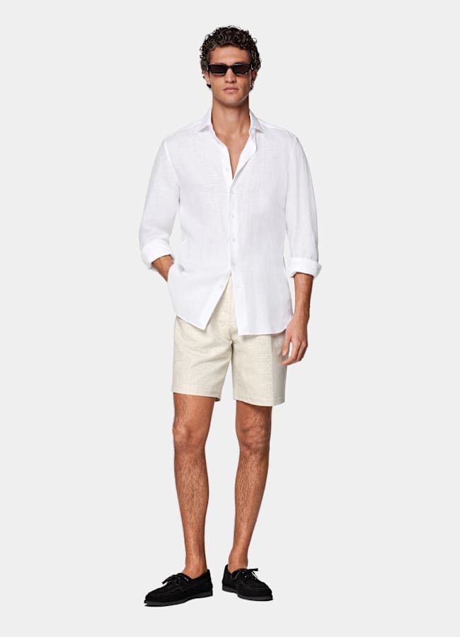 SUITSUPPLY Cotton Linen by Di Sondrio, Italy Sand Straight Leg Shorts