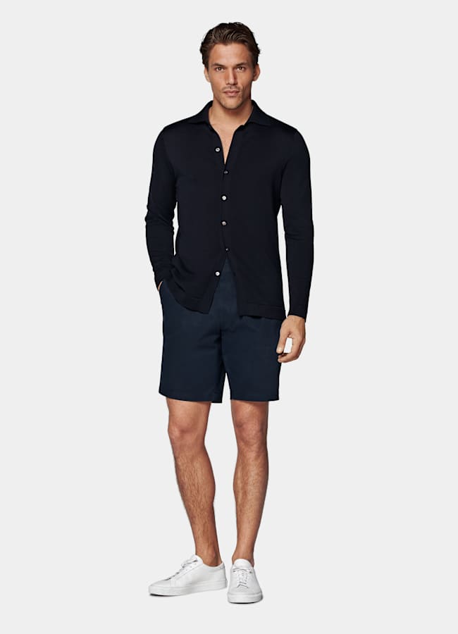 SUITSUPPLY Stretch Cotton by Di Sondrio, Italy Navy Straight Leg Shorts
