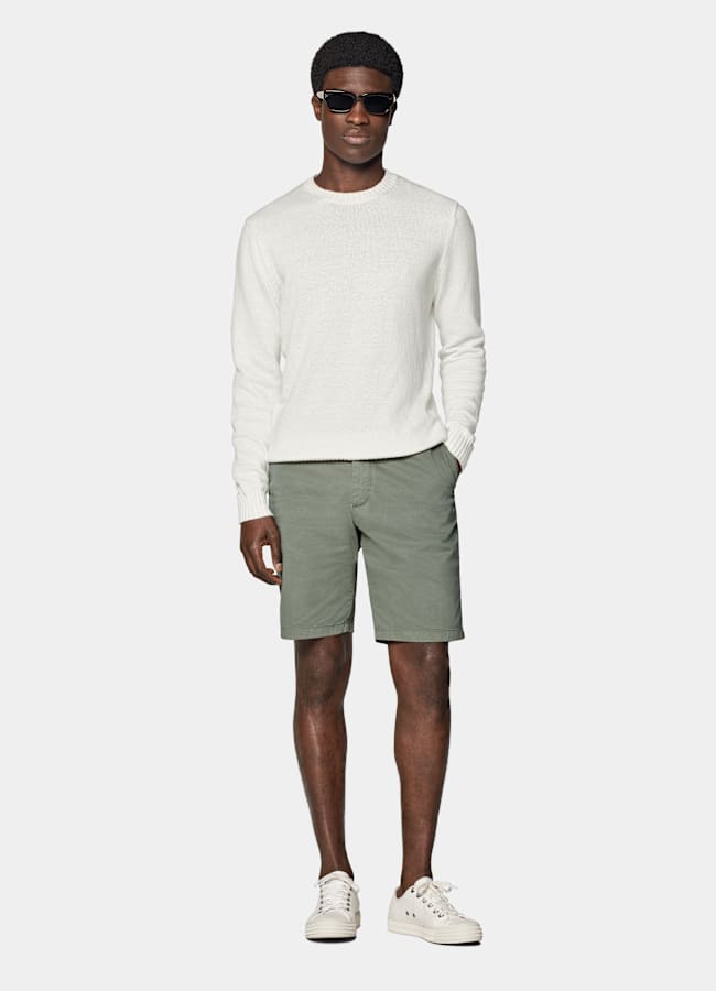 SUITSUPPLY Stretch Cotton by Di Sondrio, Italy Green Slim Leg Shorts