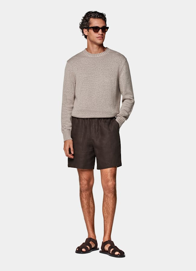SUITSUPPLY Reines Leinen von Leomaster, Italien Shorts mittelbraun Straight Leg