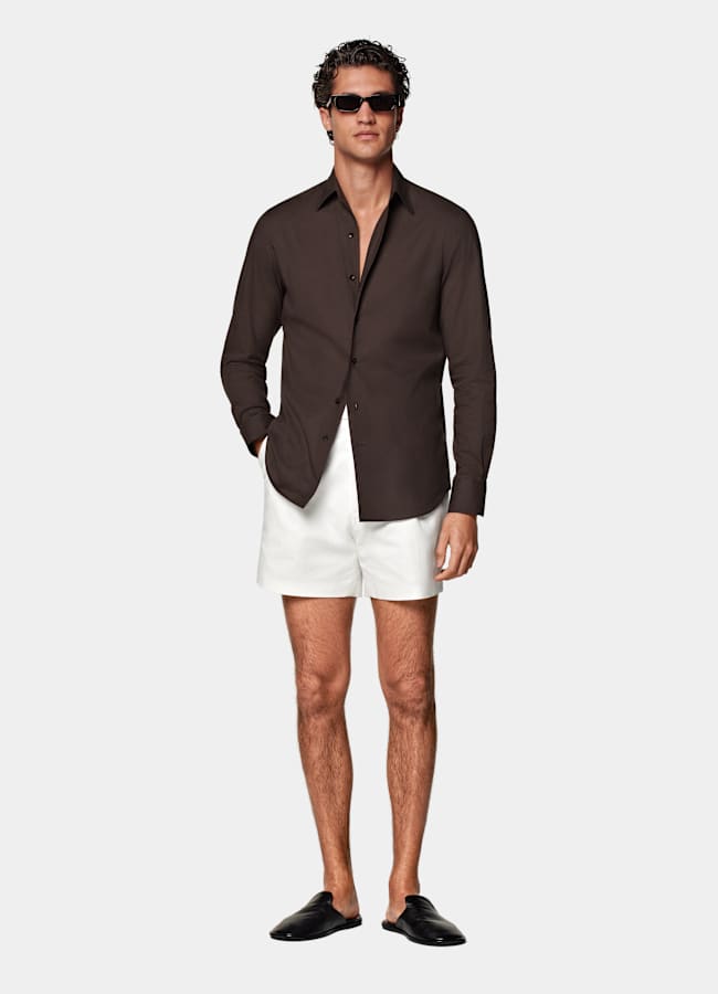 SUITSUPPLY Pure Cotton by Di Sondrio, Italy Off-White Straight Leg Shorts