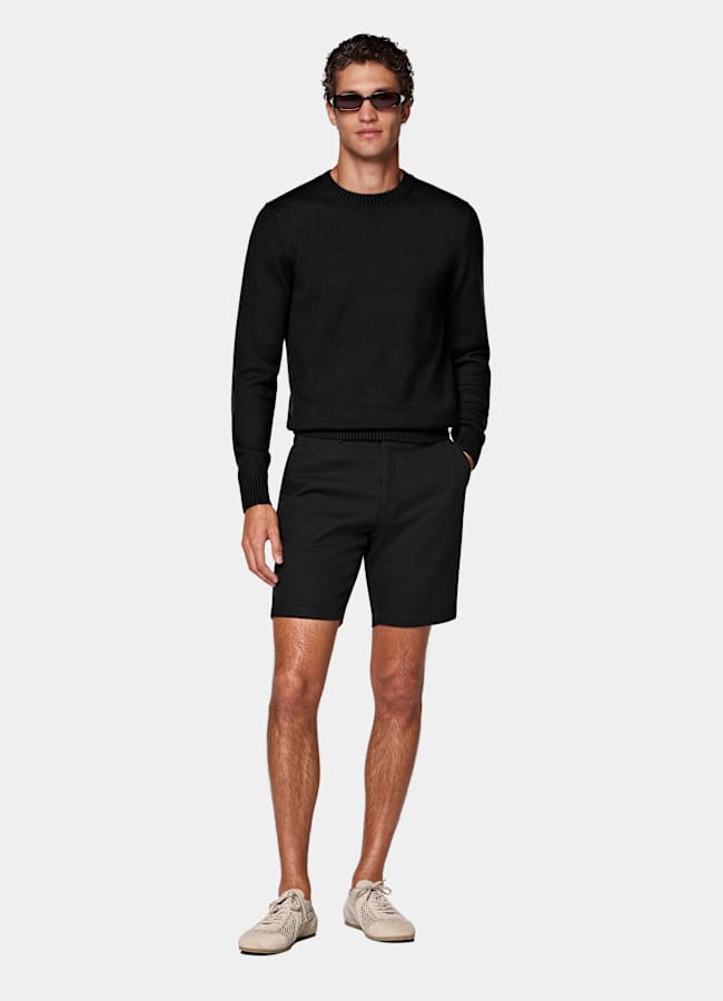 SUITSUPPLY Stretch Cotton by Cervotessile, Italy Black Slim Leg Chino Shorts