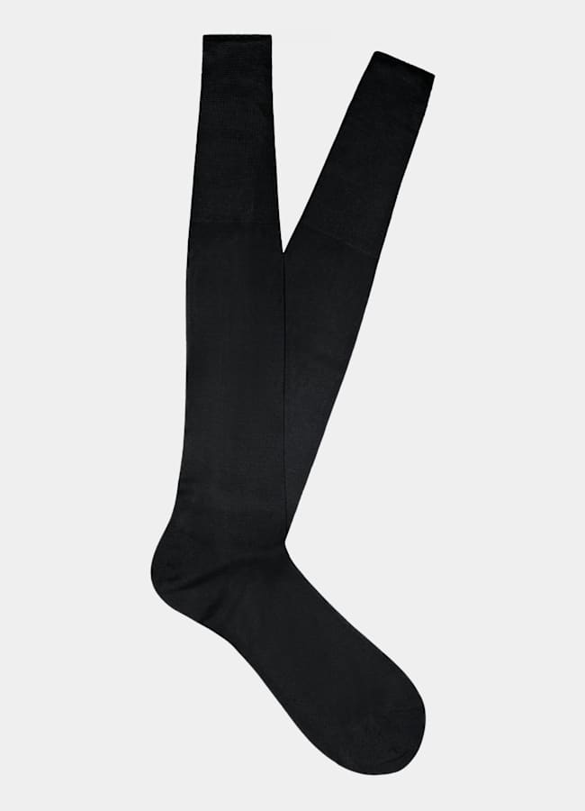 SUITSUPPLY Pure Silk Black Knee High Socks