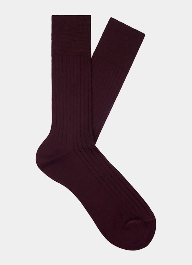 SUITSUPPLY Pure Cotton Dark Red Ribbed Regular Socks