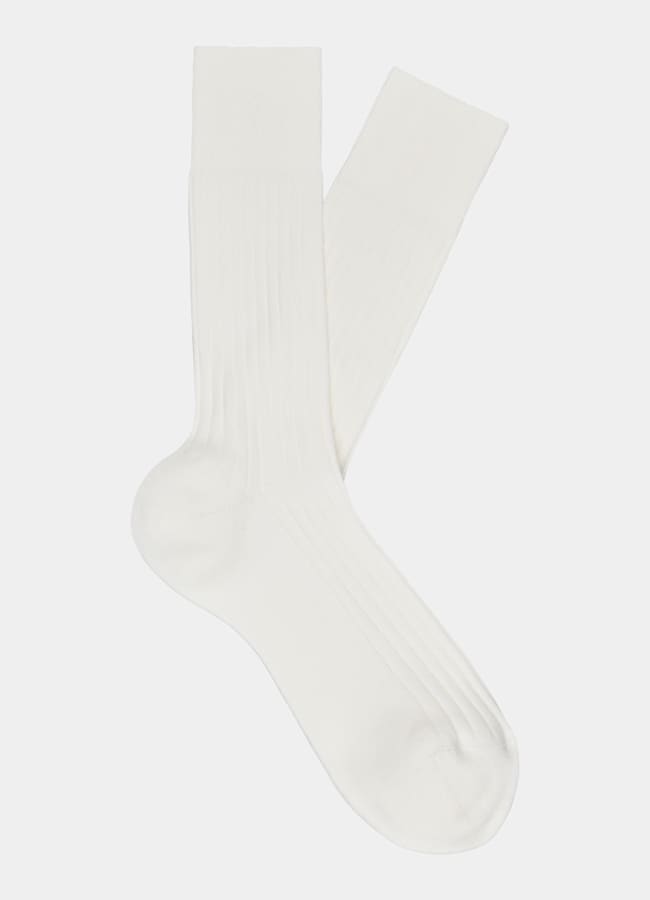 SUITSUPPLY Pure Cotton Off-White Ribbed Regular Socks