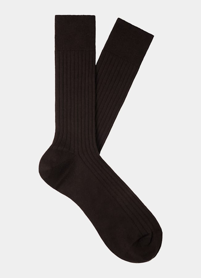 SUITSUPPLY Pure Cotton Dark Brown Ribbed Regular Socks