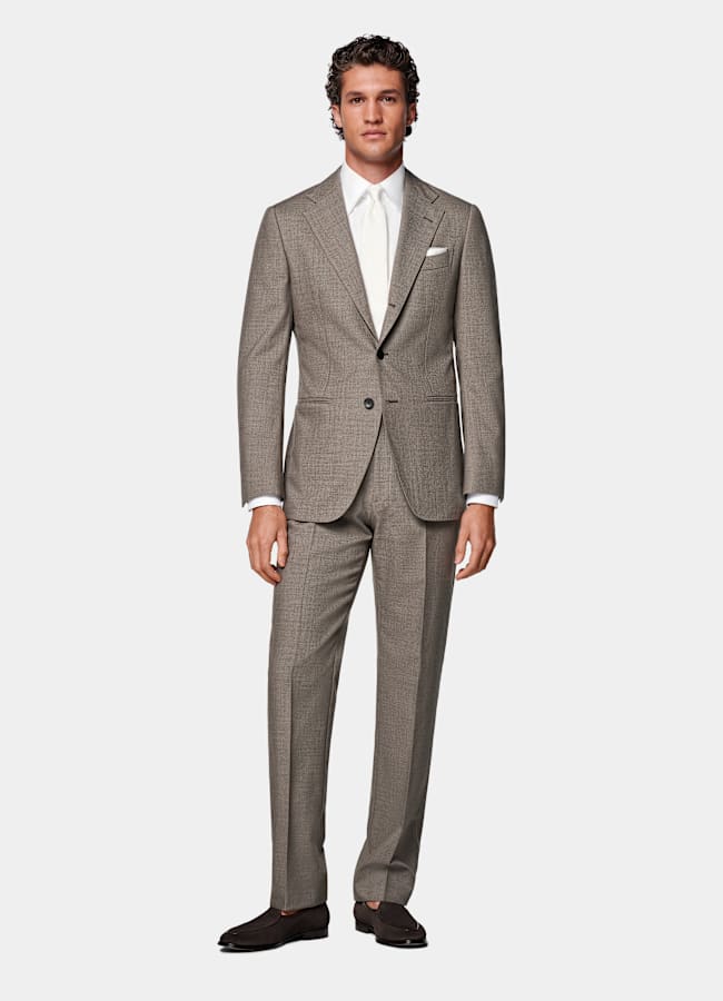 SUITSUPPLY All Season Wrinkle-Free 4-Ply Wool by Rogna, Italy Taupe Tailored Fit Havana Suit
