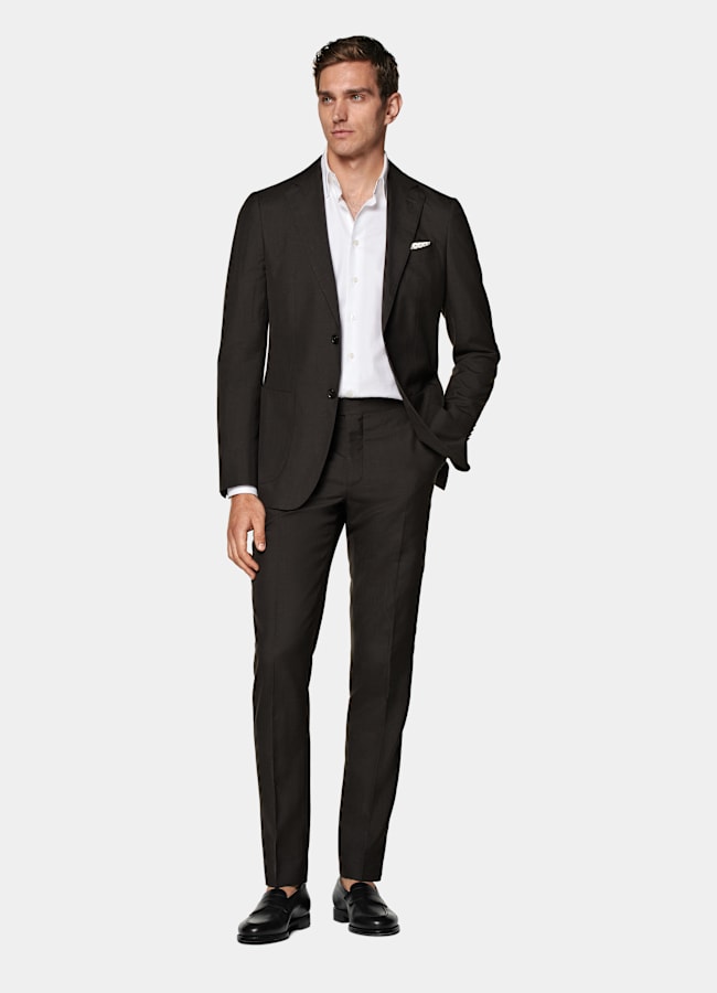 SUITSUPPLY Summer Wool Silk Linen by Rogna, Italy Dark Brown Tailored Fit Havana Suit