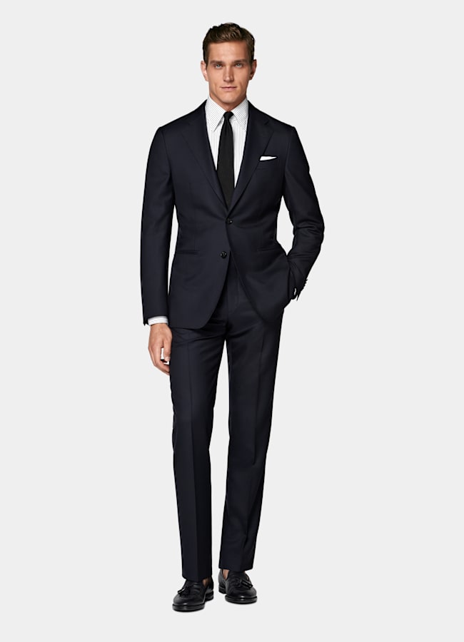 SUITSUPPLY All Season Pure S150's Wool by E.Thomas, Italy Navy Tailored Fit Havana Suit