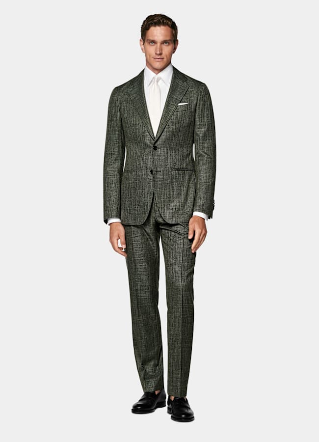 SUITSUPPLY Spring/Summer Wool Silk Linen by E.Thomas, Italy Dark Green Tailored Fit Havana Suit