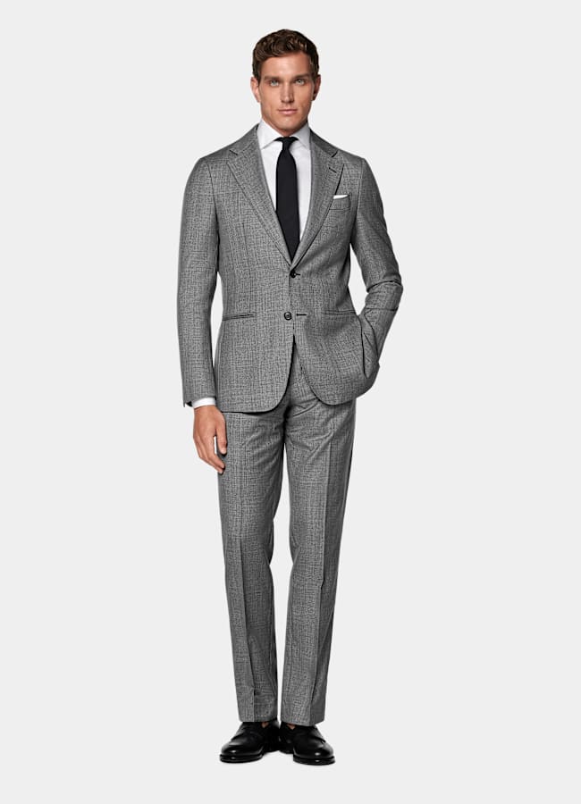 SUITSUPPLY All Season Pure S130's Wool by Drago, Italy Mid Grey Checked Tailored Fit Havana Suit