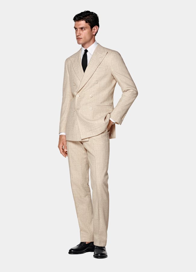 SUITSUPPLY Invierno Alpaca, lana y poliamida de Ferla, Italia Traje Havana de cuadro arena tailored fit
