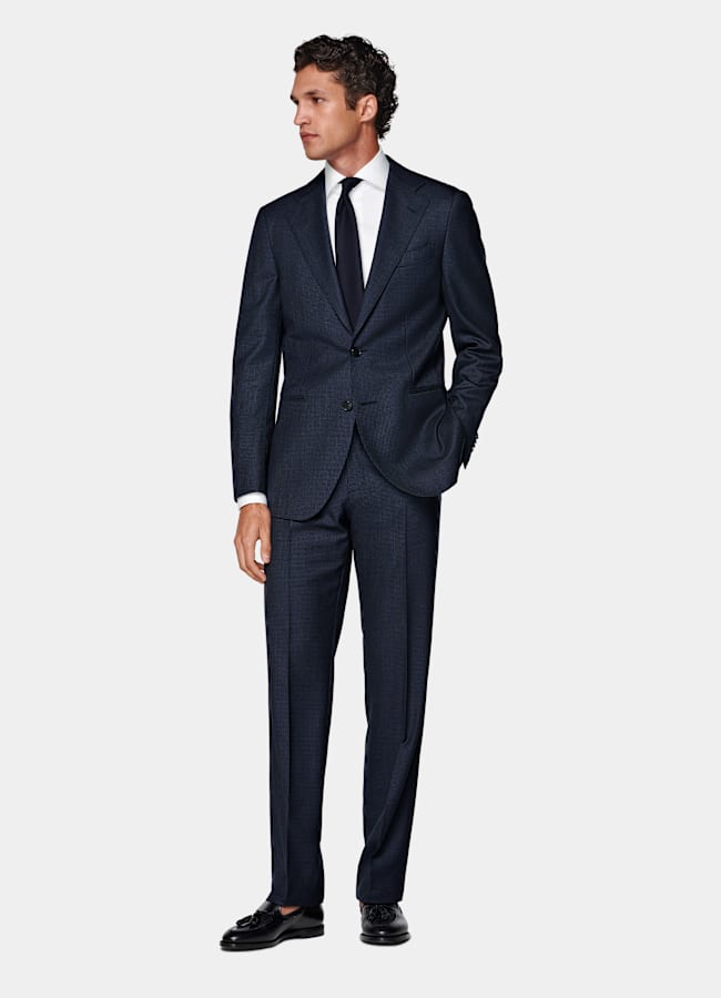 SUITSUPPLY All Season Pure S130's Wool by Drago, Italy Navy Houndstooth Tailored Fit Havana Suit
