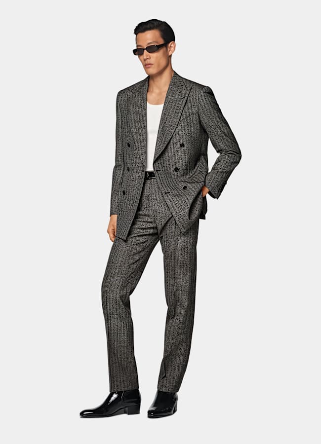 SUITSUPPLY All Season Wool Mohair by Rogna, Italy Dark Brown Striped Tailored Fit Milano Suit