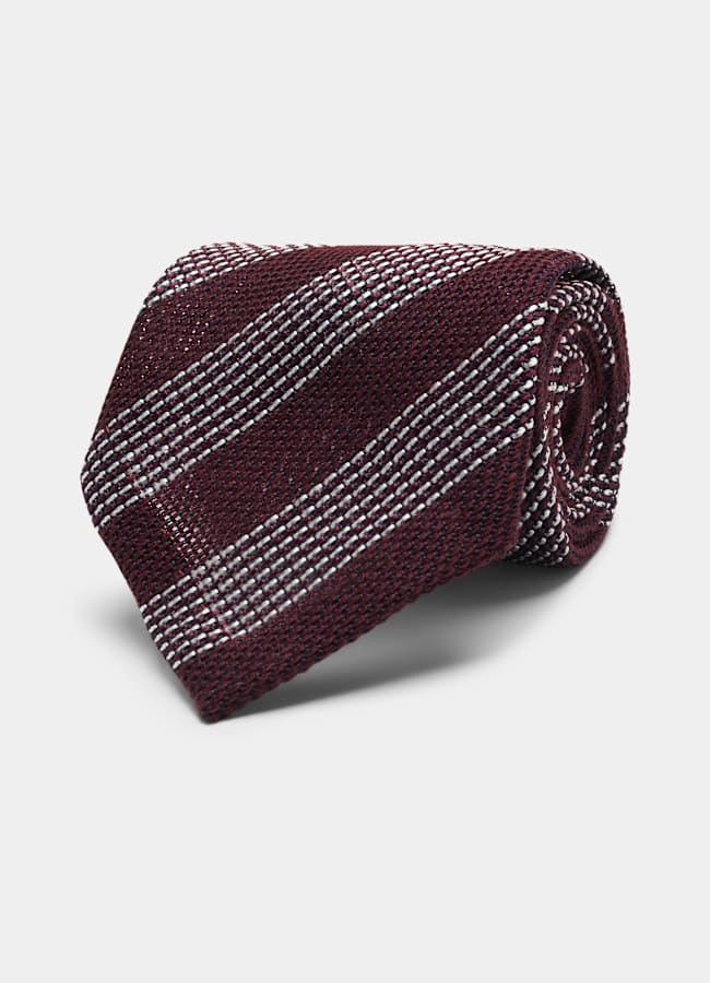 SUITSUPPLY Silk Wool by Canepa, Italy Dark Red Stripes Grenadine Tie