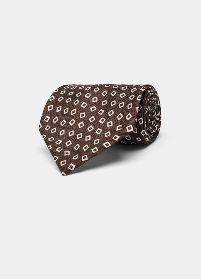 SUITSUPPLY Pure Silk by Silk Pro, Italy Brown Graphic Tie