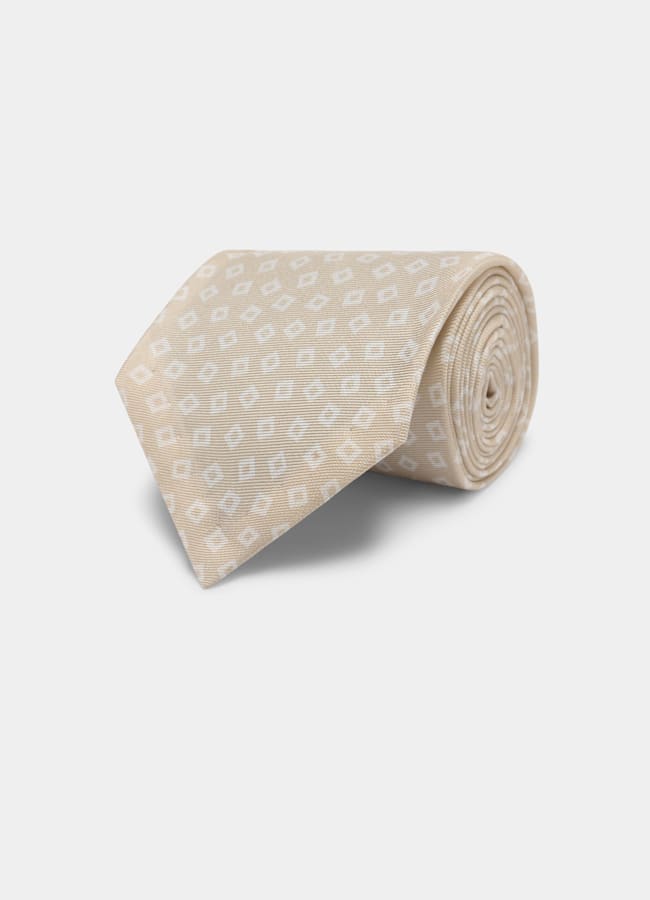 SUITSUPPLY Pure Silk Light Brown Graphic Tie