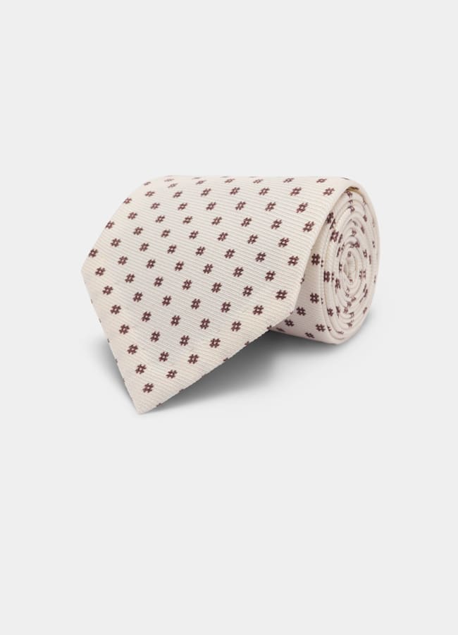SUITSUPPLY Pure Silk by Silk Pro, Italy Off-White Flower Tie