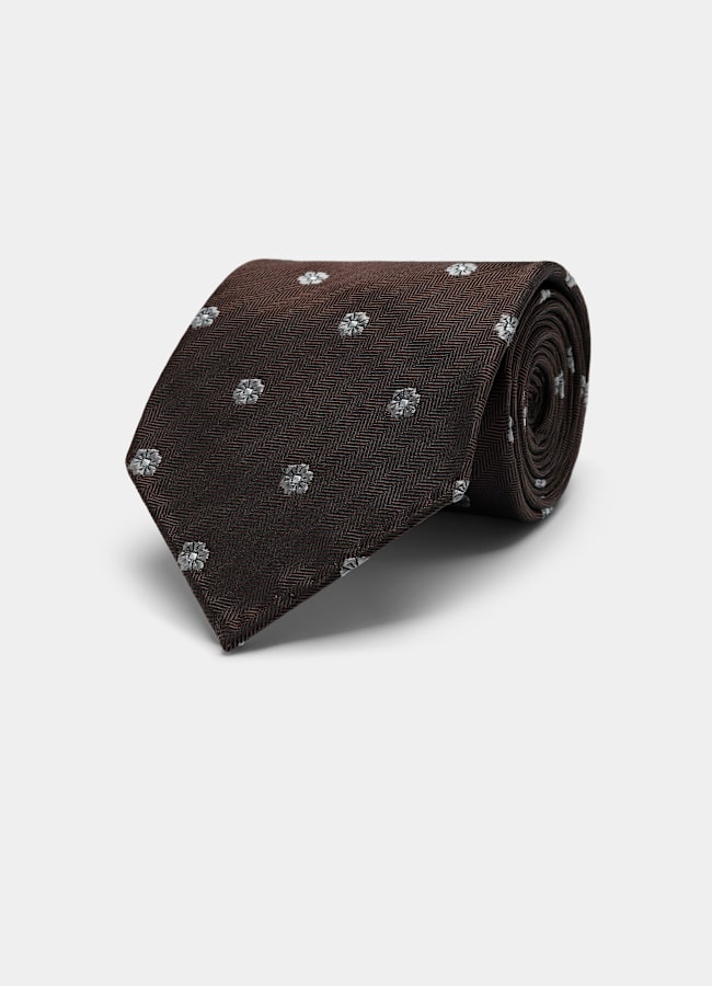 SUITSUPPLY Pure Silk Brown Flower Tie