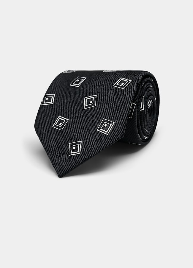 SUITSUPPLY Pure Silk by Silk Pro, Italy Navy Graphic Tie