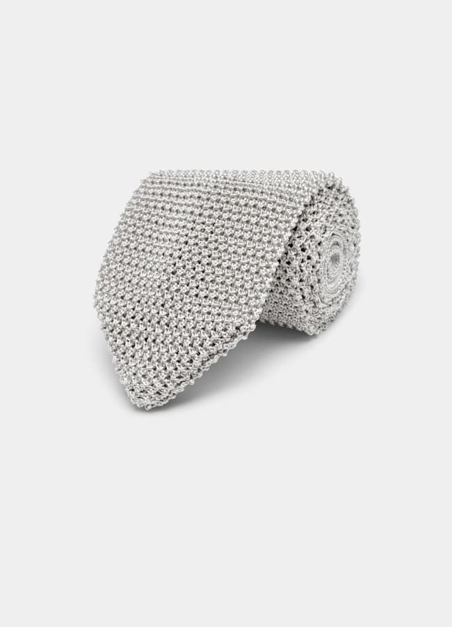 SUITSUPPLY Pure Silk by Canepa, Italy Light Grey Knitted Tie