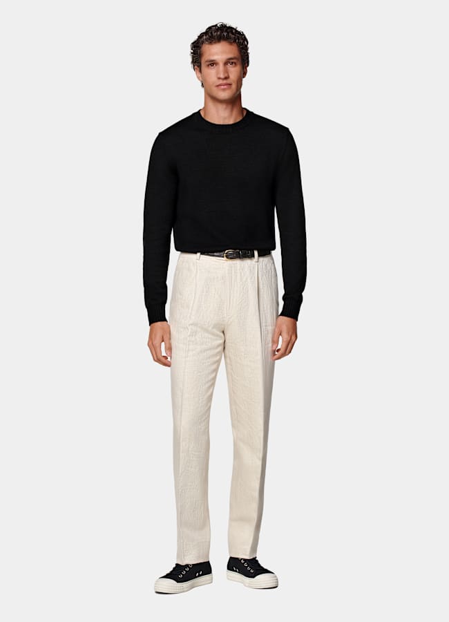 SUITSUPPLY Summer Cotton Linen by Di Sondrio, Italy Sand Wide Leg Tapered Trousers