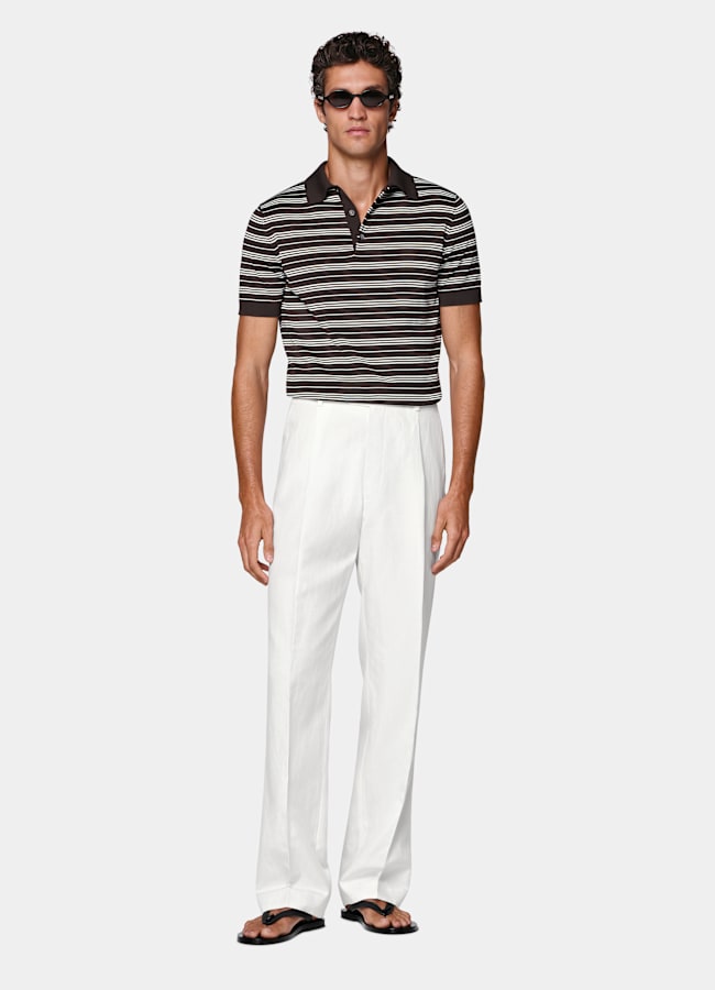 SUITSUPPLY Été Lyocell, lin, coton par Di Sondrio, Italie Pantalon Wide Leg Straight blanc cassé
