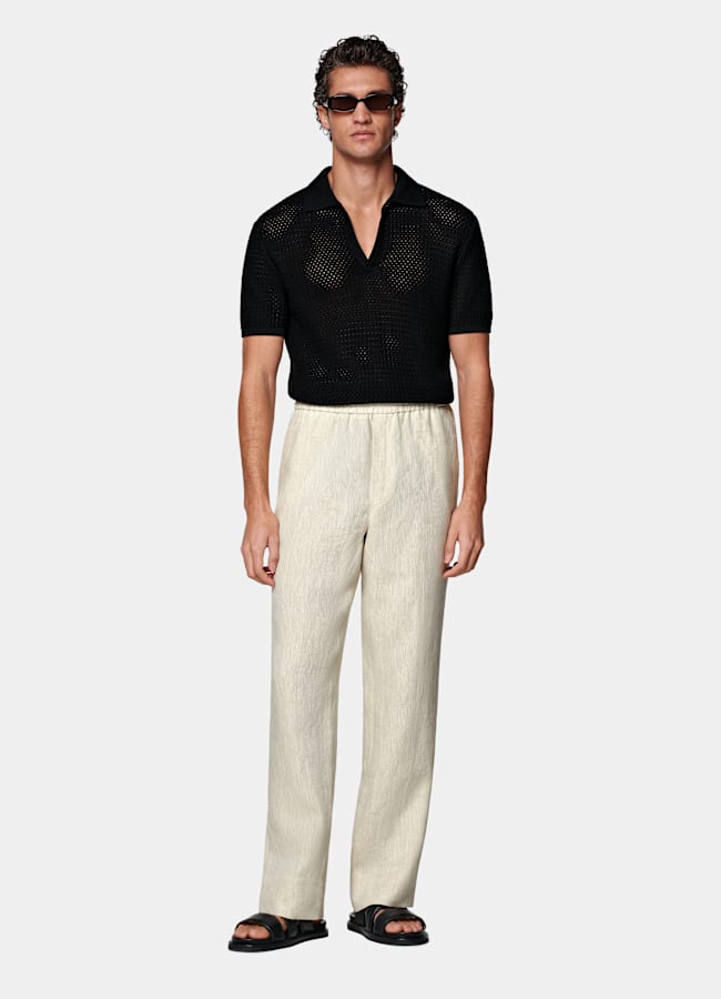 SUITSUPPLY Summer Pure Linen by Di Sondrio, Italy Sand Wide Leg Straight Trousers