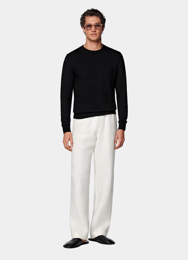 SUITSUPPLY Summer Pure Linen by Di Sondrio, Italy Off-White Wide Leg Straight Trousers