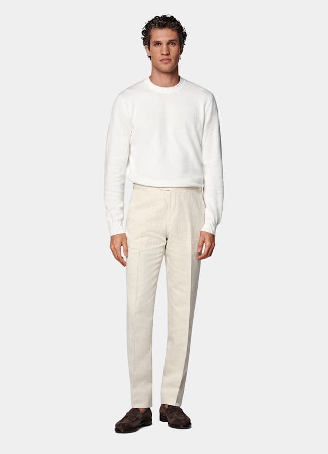 SUITSUPPLY Summer Linen Cotton by Di Sondrio, Italy Sand Straight Leg Suit Trousers