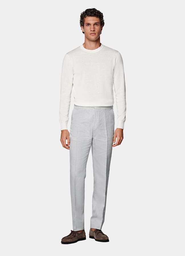 SUITSUPPLY Été Lin, coton par Di Sondrio, Italie Pantalon de costume Slim Leg Straight gris clair