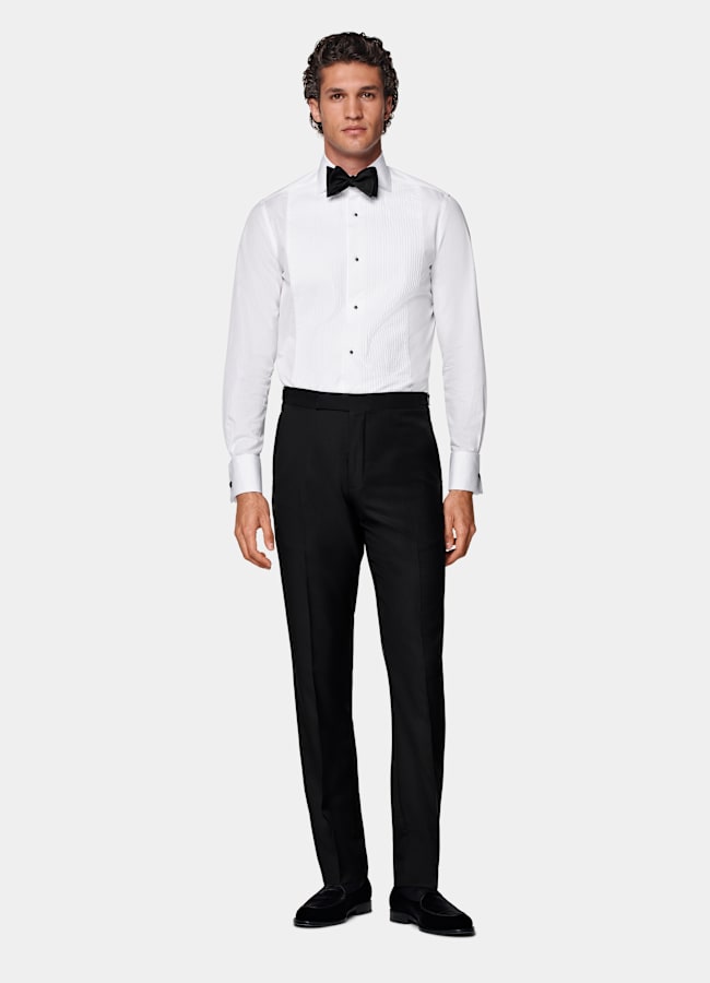 SUITSUPPLY All Season Pure S110's Wool by Vitale Barberis Canonico, Italy Black Slim Leg Straight Tuxedo Trousers