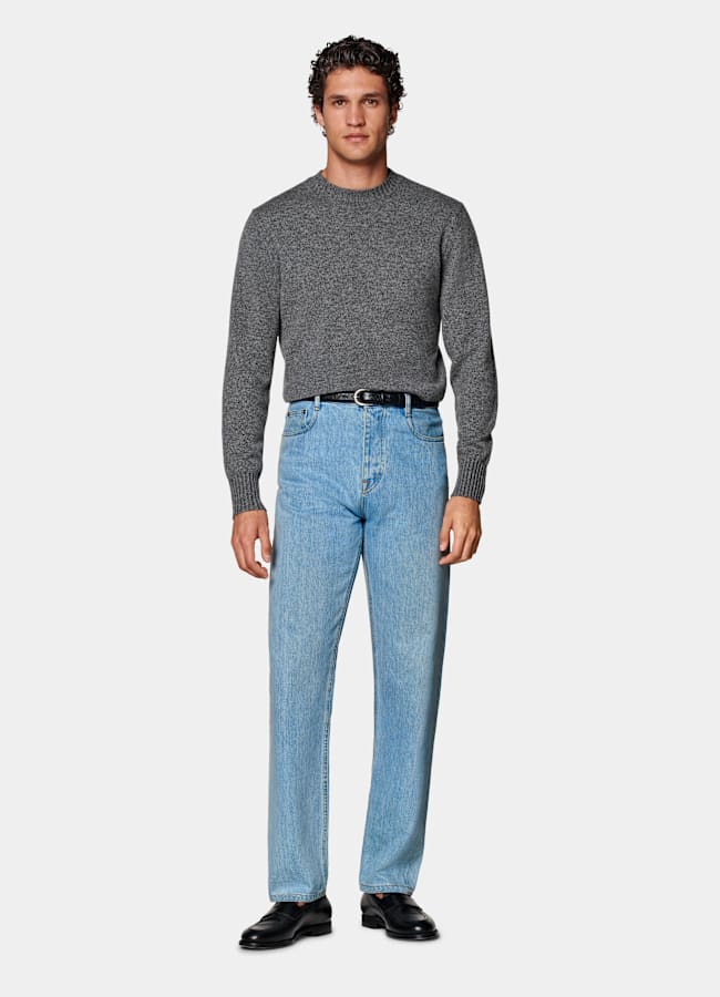 SUITSUPPLY All Season Selvedge Denim by Candiani, Italy Light Blue Straight Leg Tapered Jeans
