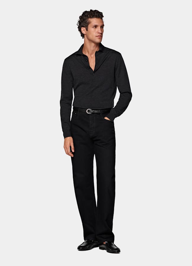 SUITSUPPLY All Season Pure Cotton by Candiani, Italy Black Straight Leg Jeans