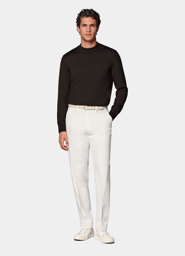 SUITSUPPLY All Season Stretch Cotton by Cervotessile, Italy Off-White Slim Leg Straight Chinos