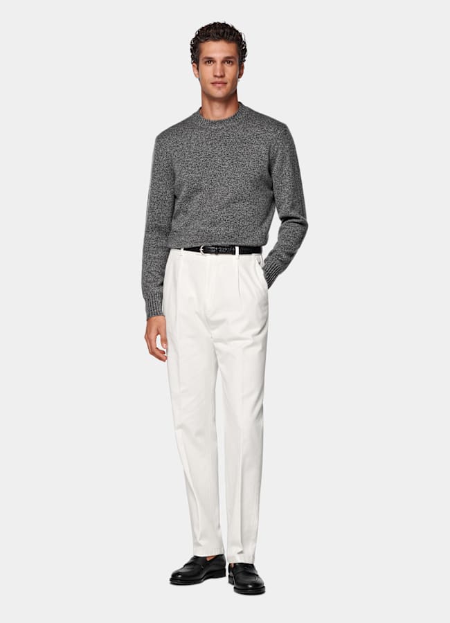 SUITSUPPLY All Season Stretch Cotton by Cervotessile, Italy Off-White Wide Leg Tapered Chinos