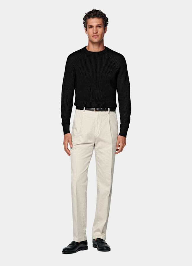 SUITSUPPLY All season Stretch-Baumwolle von Cervotessile, Italien Chino sand Wide Leg tapered