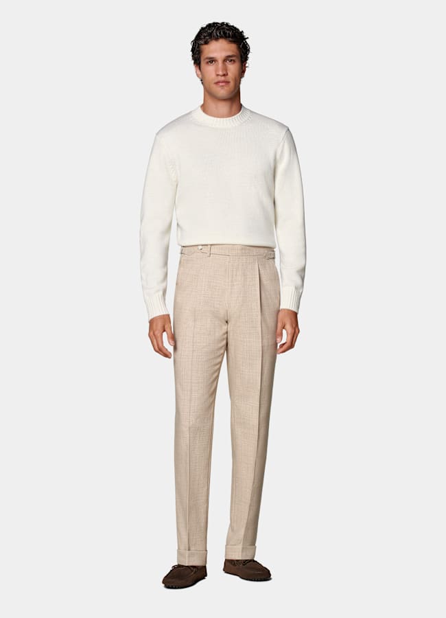 SUITSUPPLY All Season Wrinkle-Free 4-Ply Wool by Rogna, Italy Sand Slim Leg Tapered Trousers