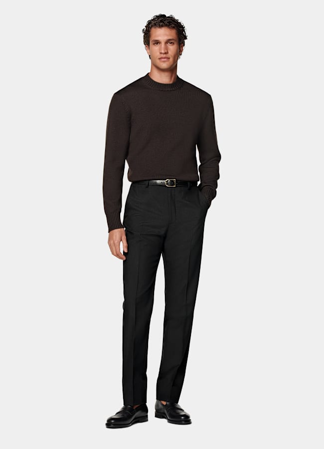 SUITSUPPLY All Season Wrinkle-Free 4-Ply Wool by Rogna, Italy Black Straight Leg Suit Trousers