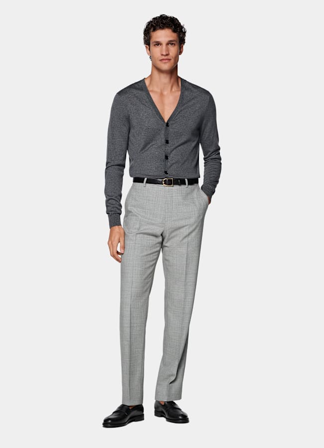 SUITSUPPLY All Season Wrinkle-Free Wool by Rogna, Italy Light Grey Straight Leg Trousers