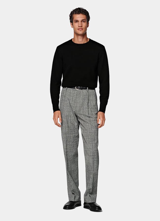 SUITSUPPLY Winter Wool Polyester by Emmetex, Italy Black Wide Leg Straight Pants