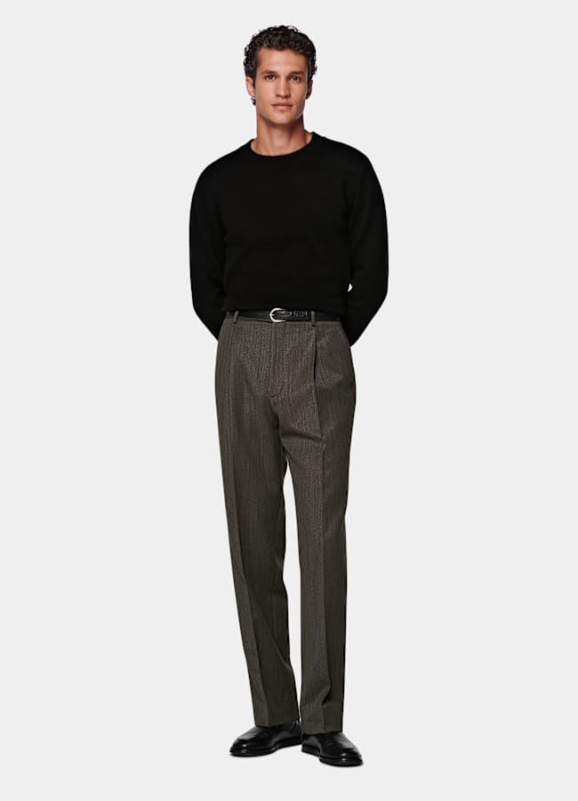 SUITSUPPLY Winter Pure Wool by Vitale Barberis Canonico, Italy Green Wide Leg Straight Trousers