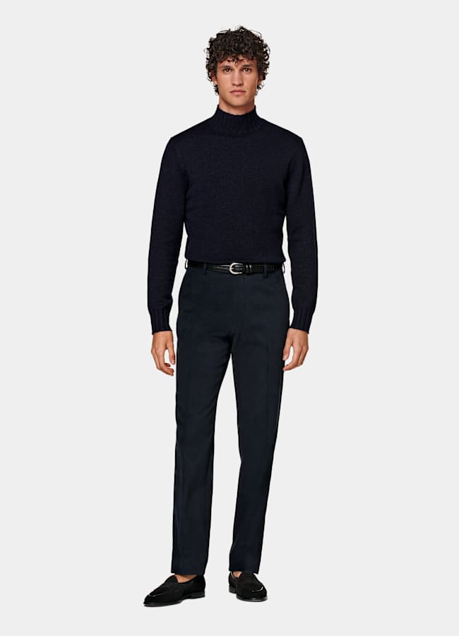 SUITSUPPLY Invierno Algodón elástico de Di Sondrio, Italia Chinos cortos azul marino Straight Leg