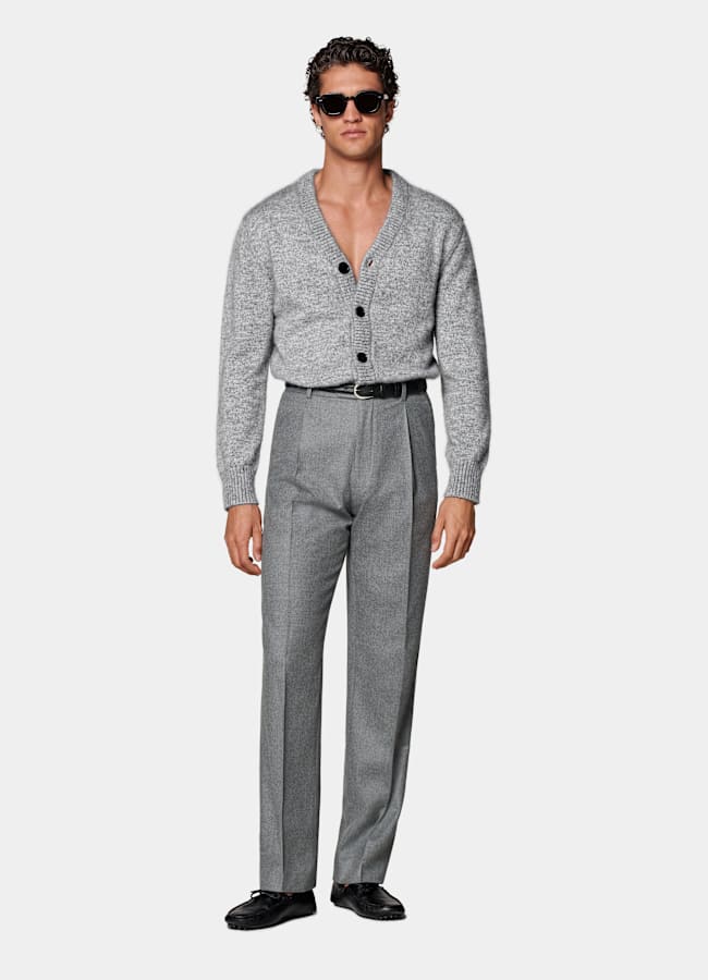 SUITSUPPLY Winter Wool Cashmere by Vitale Barberis Canonico, Italy Mid Grey Wide Leg Straight Trousers