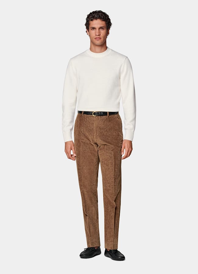 SUITSUPPLY Winter Pure Cotton Corduroy by Pontoglio, Italy Mid Brown Straight Leg Trousers
