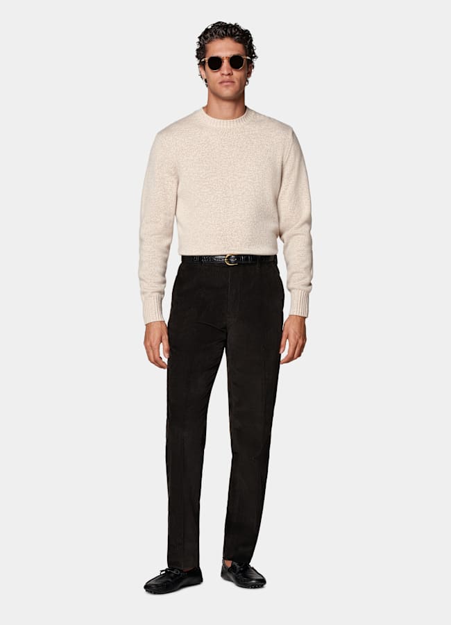 SUITSUPPLY Winter Pure Cotton Corduroy by Pontoglio, Italy Dark Brown Straight Leg Trousers