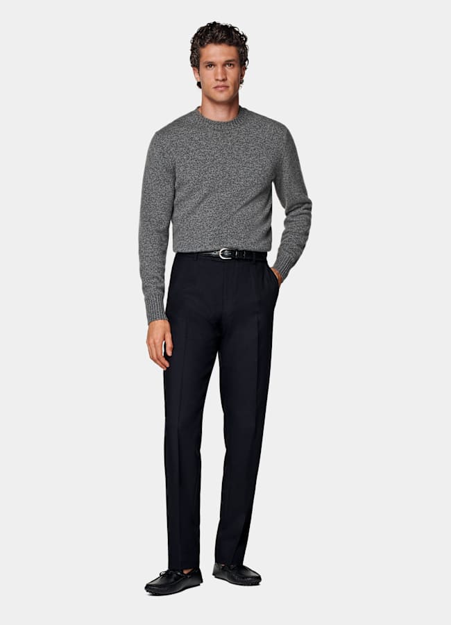 SUITSUPPLY All Season Wrinkle-Free 4-Ply Wool by Rogna, Italy Navy Straight Leg Suit Pants