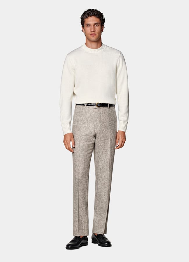 SUITSUPPLY Winter Circular Wool Flannel by Vitale Barberis Canonico, Italy Taupe Straight Leg Suit Trousers