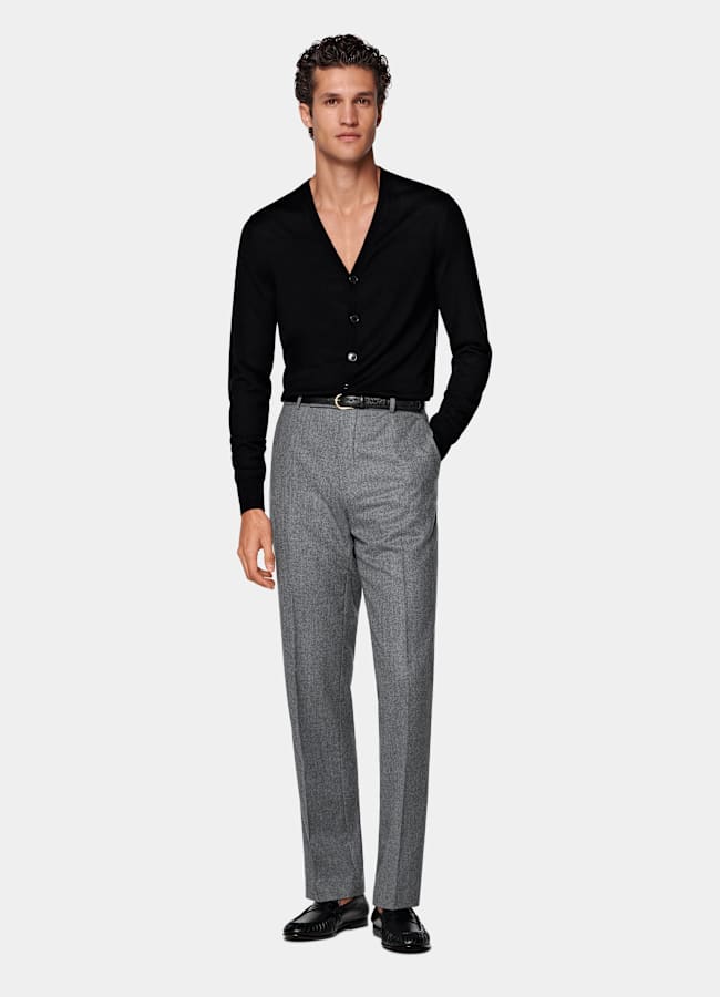 Mid Grey Straight Leg Pants in Pure S120's Wool Flannel