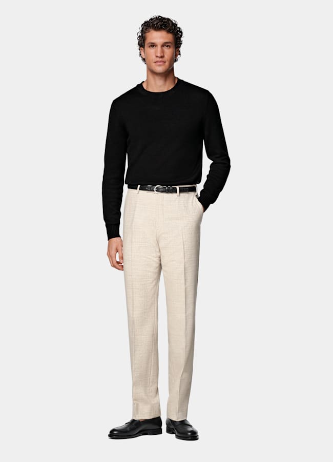 SUITSUPPLY All Season Wrinkle-Free 4-Ply Wool by Rogna, Italy Sand Straight Leg Suit Trousers